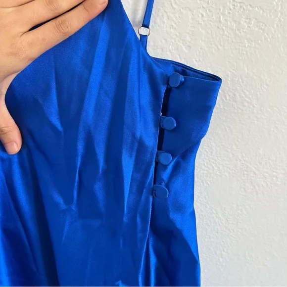 ALLEN SCHWARTZ Celia 100% Silk Blue Cowl Neck Midi Dress - Picture 5 of 8